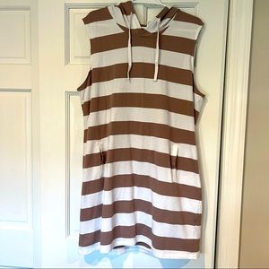 New York & Company Hoodie Tank Dress with Pockets White & Tan Stripe Size XL